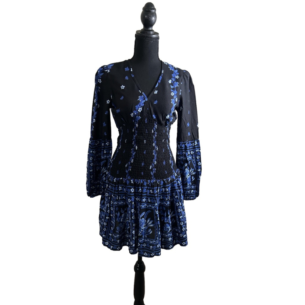NWT Women's B.O.G Collective Dress Size XS Black Blue Floral